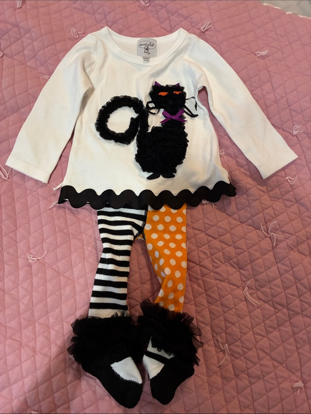 Mud Pie Black White Orange Kitty Costume Set with Purple Bow